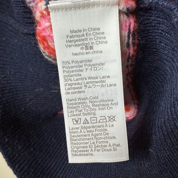 J. Crew Shrunken Fair Isle Heart Crewneck Sweater Size Small Navy Pink BV391 - Picture 5 of 6